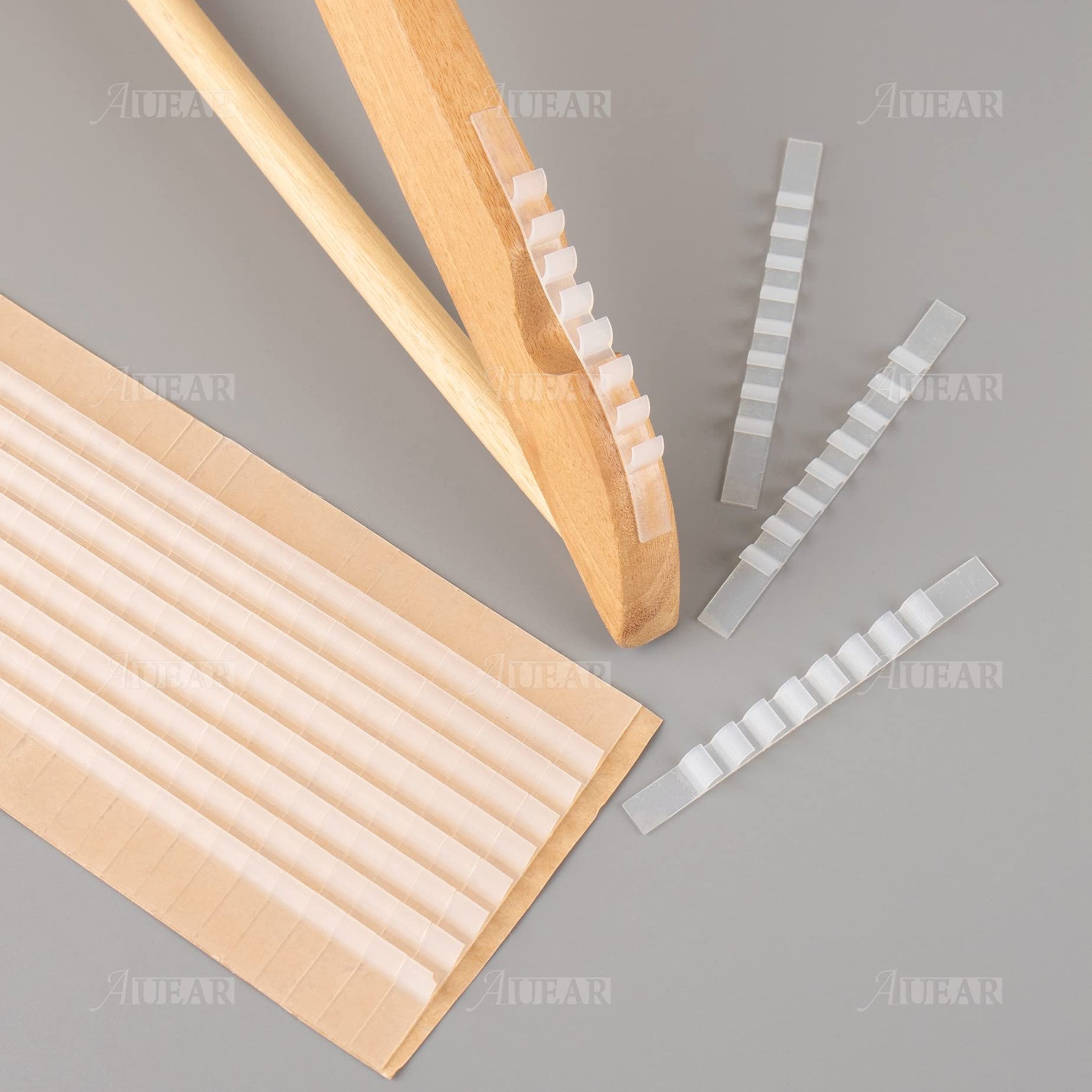 Auear, 200 Pack Clear Non-Slip Rubber Hanger Grips Hanger Strips Adhesive Clothes Hanger Grips (2.76'' X 0.24'')